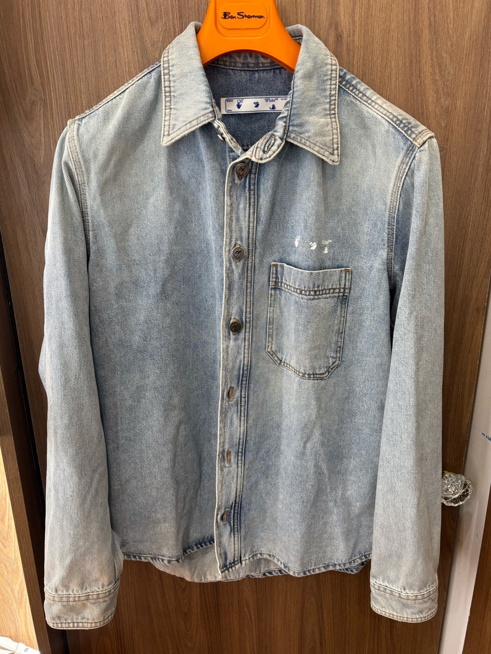 Off-White Light Wash Denim Button-Up Shirt Jacket Men’s Large Authentic